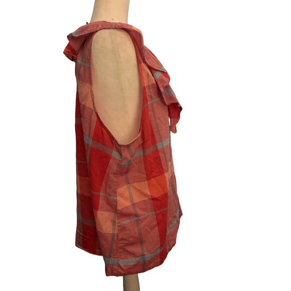 Isabella Sinclair Anthropologie Ruffle Andover Madras Red Plaid, Large - Picture 4 of 5